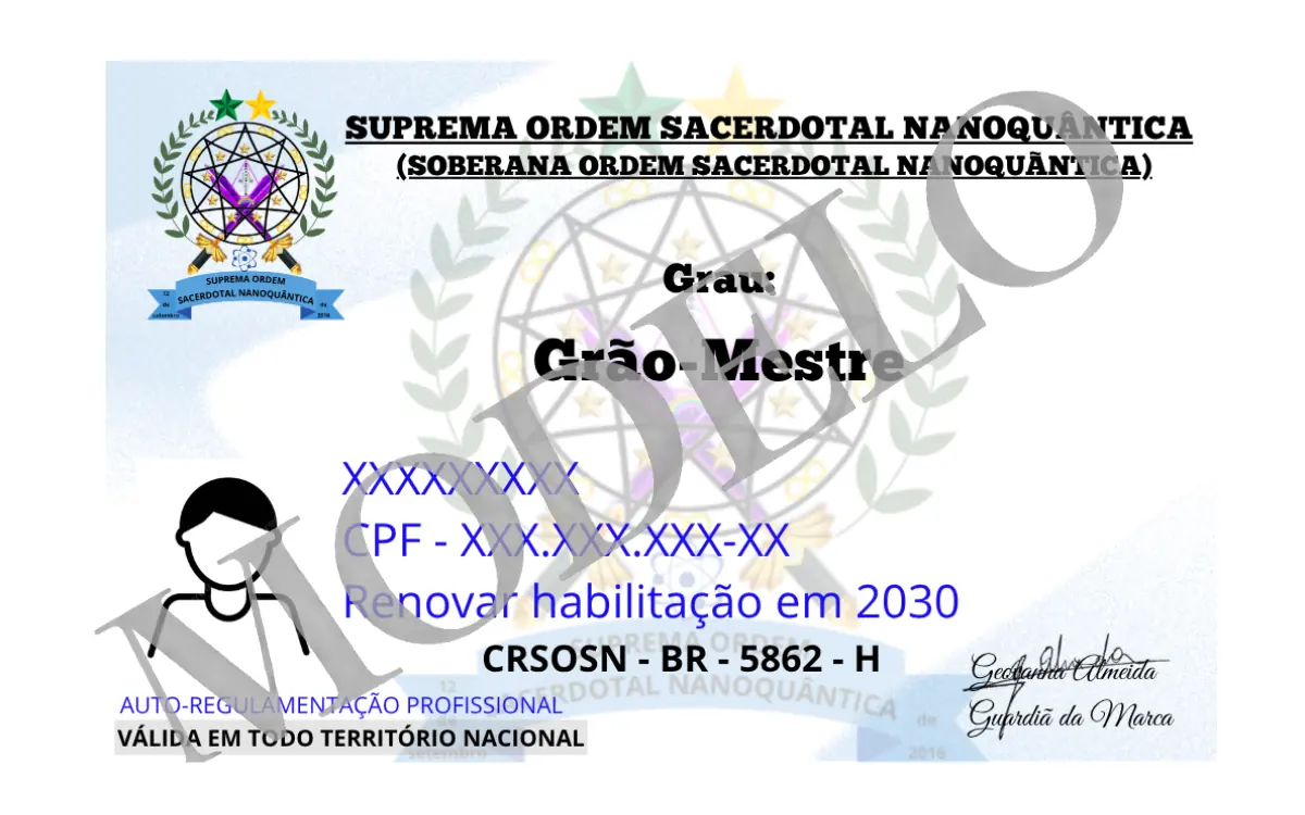 Modelo de identidade do Sagrado Grão-Mestre Sacerdote