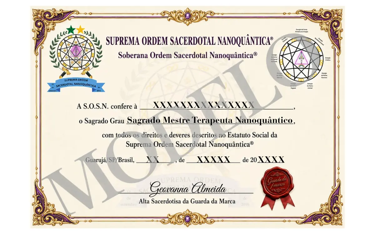 Modelo de certificado associado à formação Mestre Terapeuta